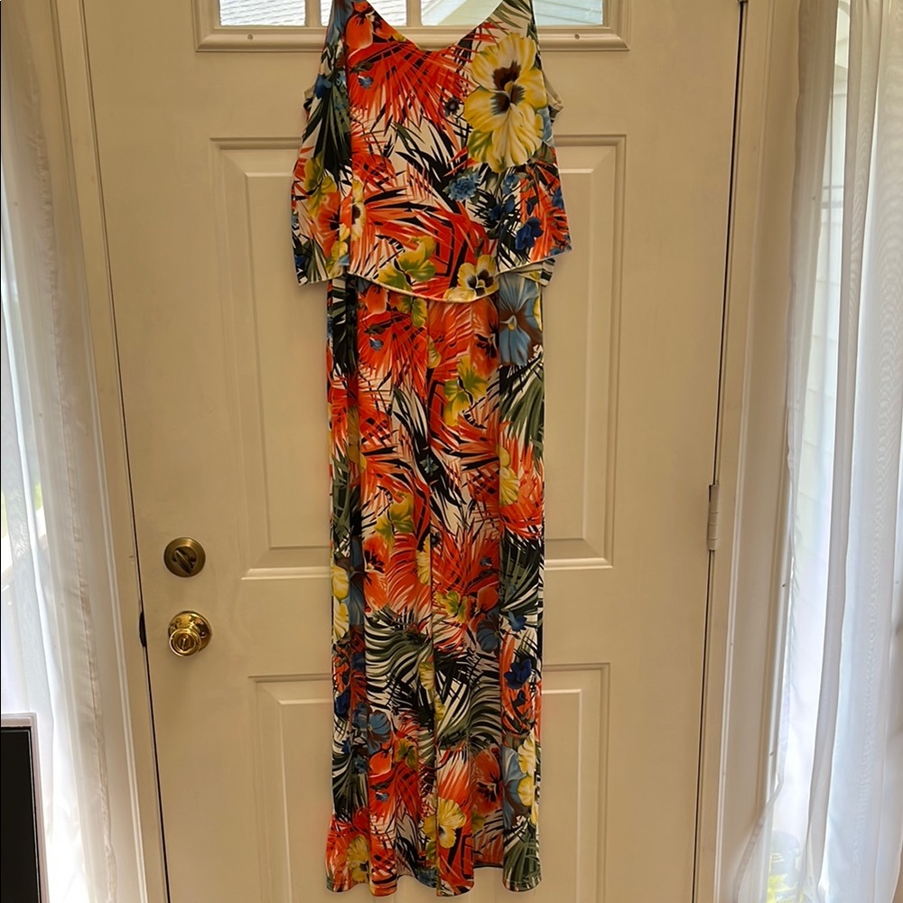 Tropical print flutter top jumpsuit, size L